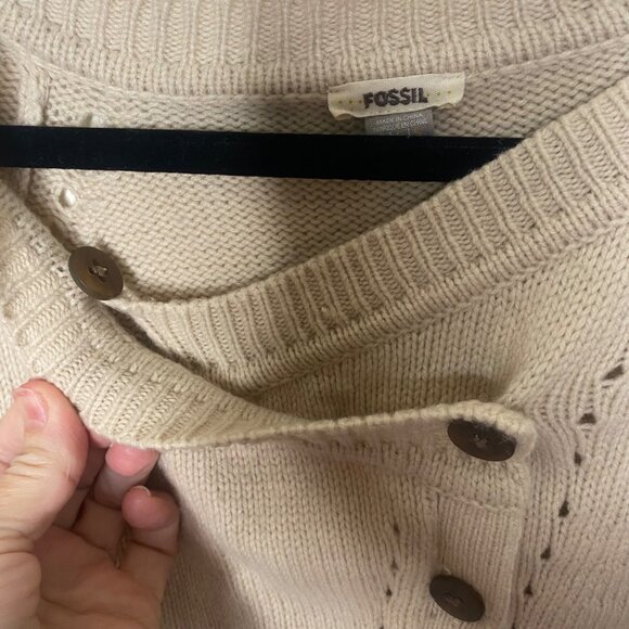 Fossil Merino Wool Cashmere Button Up Cardigan Sweater Womens Size S Beige Neutr - Picture 4 of 8